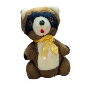 Vintage Knickerbocker Animals Distinction Raccoon Plush Stuffed Toy Yellow Bow